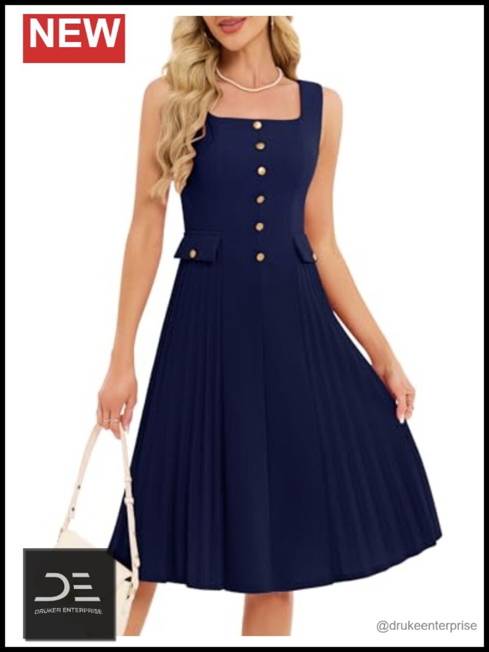 Vintage 1950s Sleeveless Midi Office Dress A-Line Button Down Business Cocktail